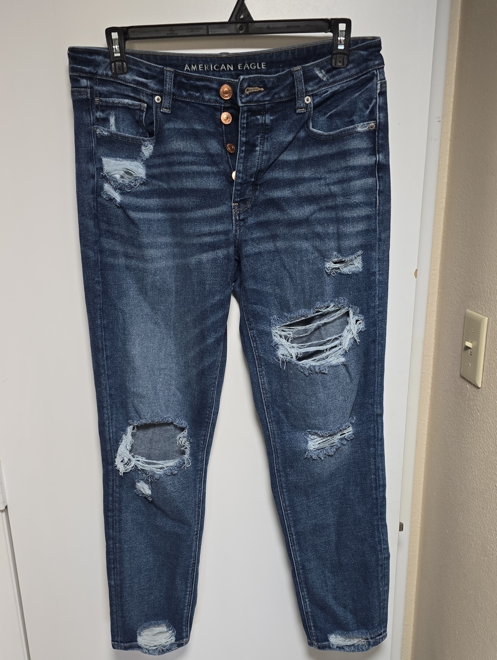 American Eagle Outfitters Distressed Dark Blue Boyfriend Jeans